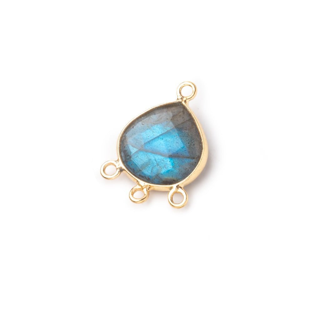 12mm Vermeil Bezel Labradorite Faceted Heart 3 ring Connector 1 Focal piece - Beadsofcambay.com