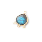 12mm Vermeil Bezel Labradorite Faceted Heart 3 ring Connector 1 Focal piece - Beadsofcambay.com