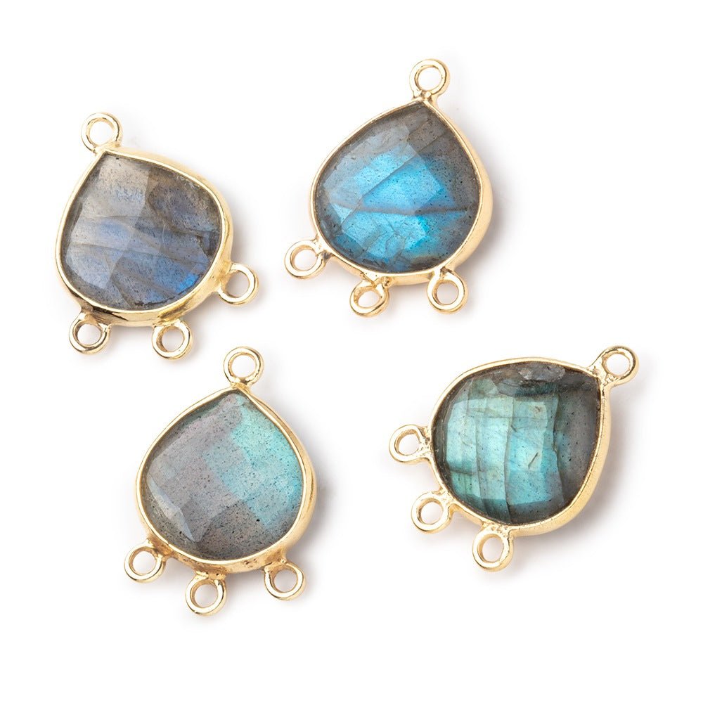 12mm Vermeil Bezel Labradorite Faceted Heart 3 ring Connector 1 Focal piece - Beadsofcambay.com