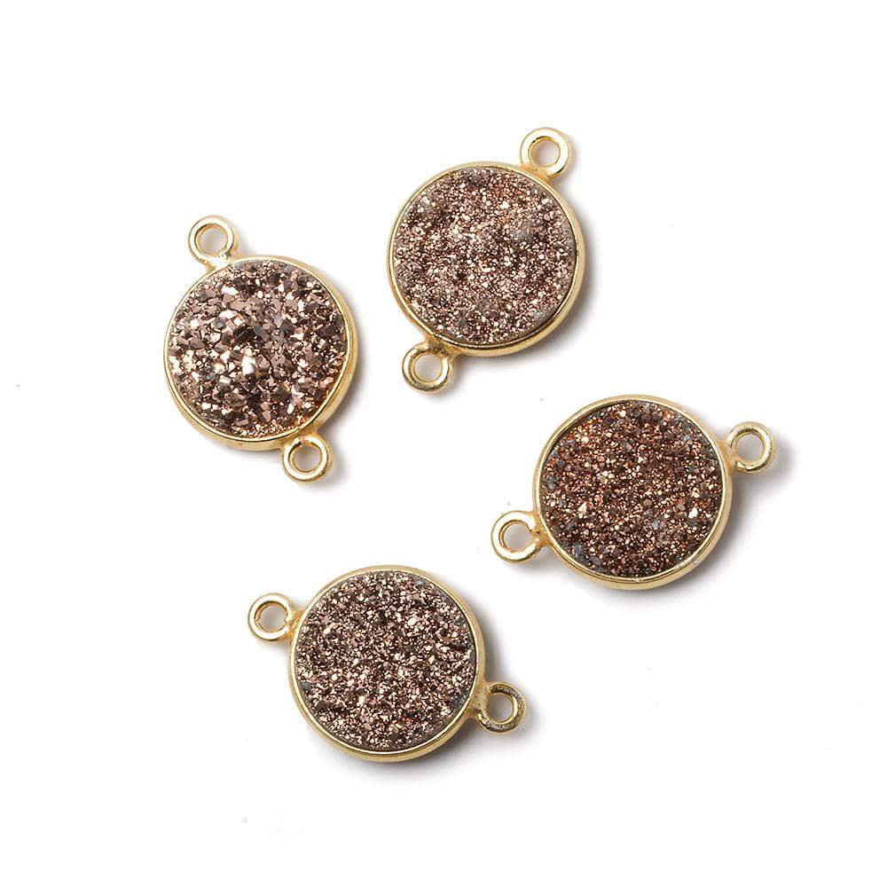 12mm Vermeil Bezel Metallic Rose Drusy Coin 2 ring Connector 1 piece - Beadsofcambay.com