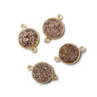 12mm Vermeil Bezel Metallic Rose Drusy Coin 2 ring Connector 1 piece - Beadsofcambay.com