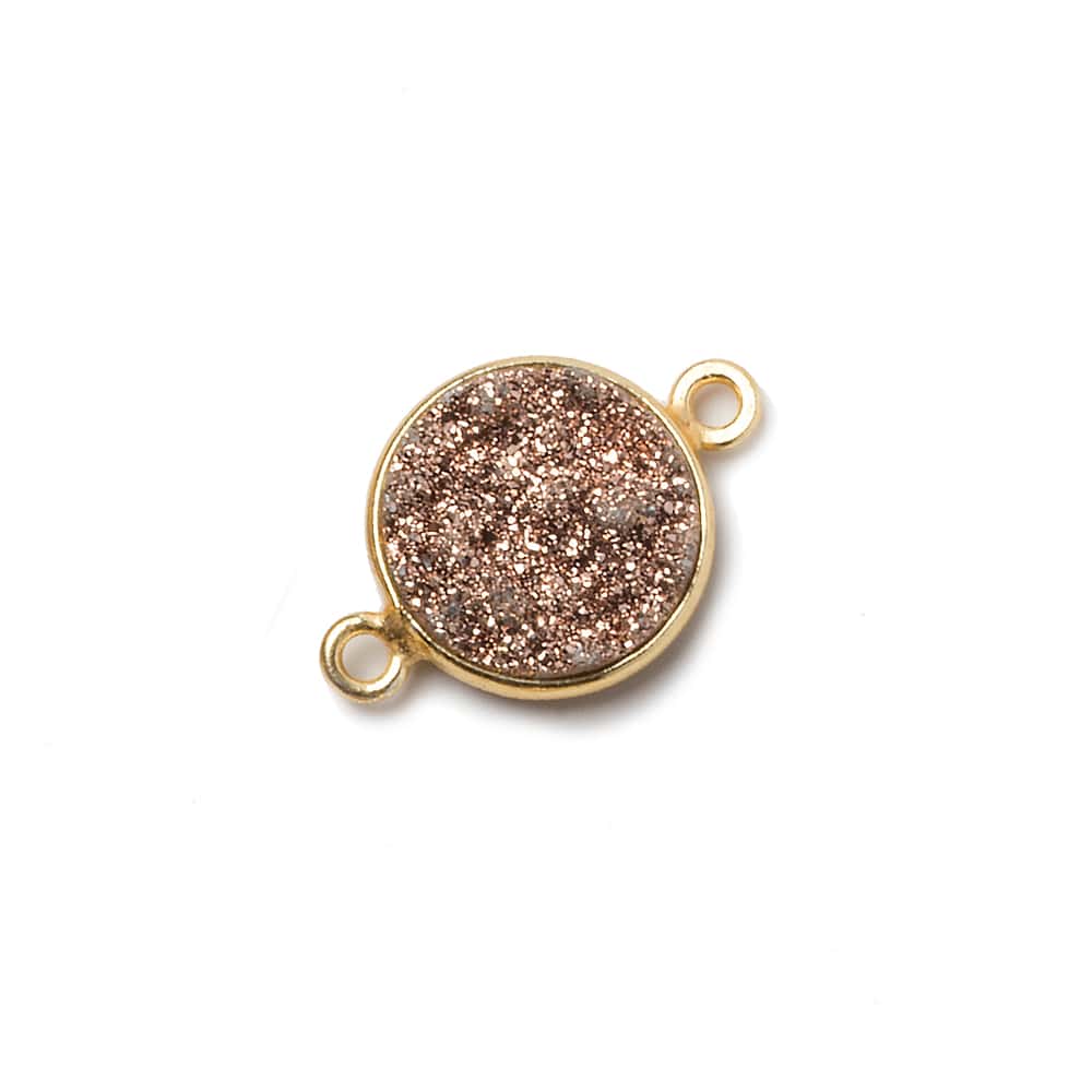 12mm Vermeil Bezel Metallic Rose Drusy Coin 2 ring Connector 1 piece - Beadsofcambay.com
