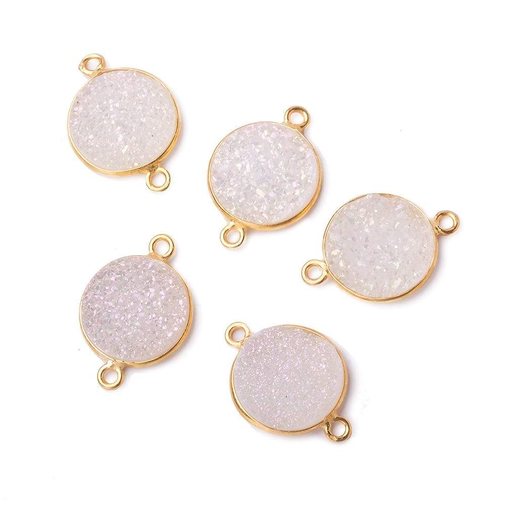 13mm Vermeil Bezel Mystic Pearl Drusy Coin 2 ring Connector 1 piece - Beadsofcambay.com