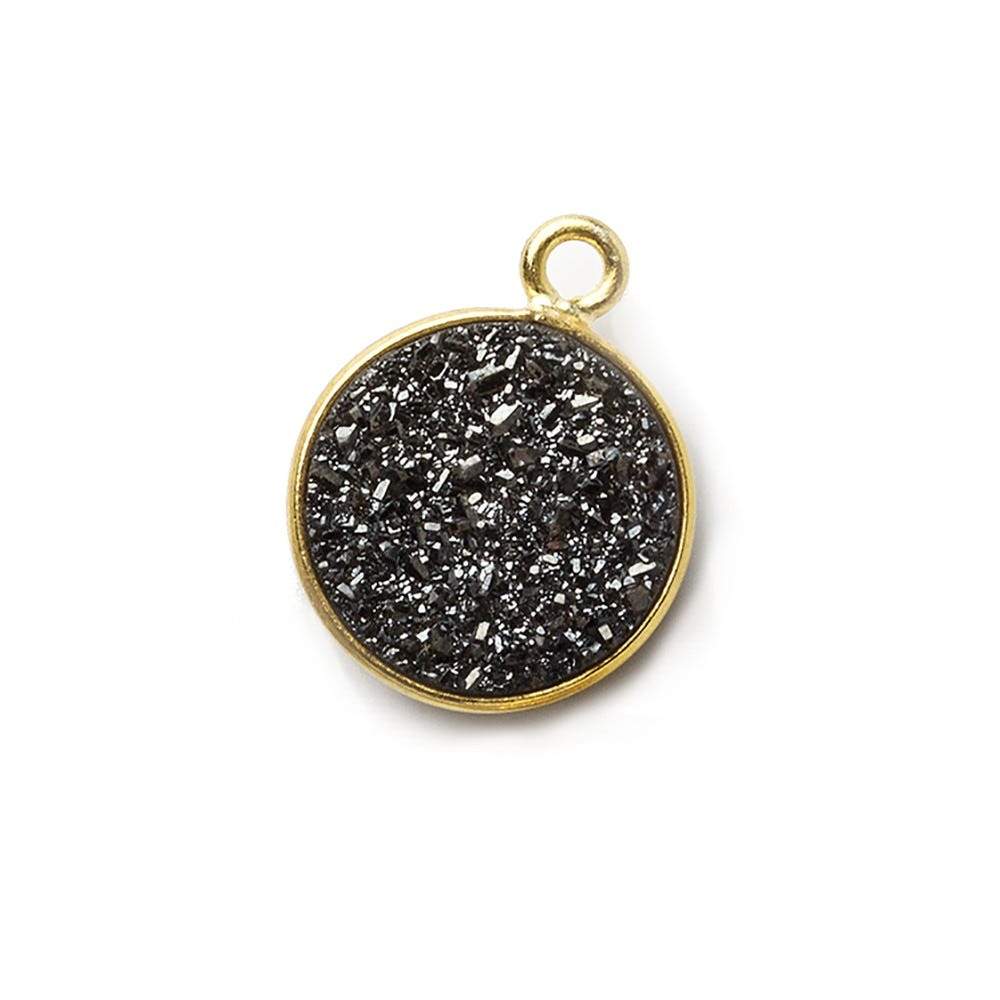 12mm Vermeil Bezel Platinum Grey Drusy Coin Pendant 1 piece - Beadsofcambay.com