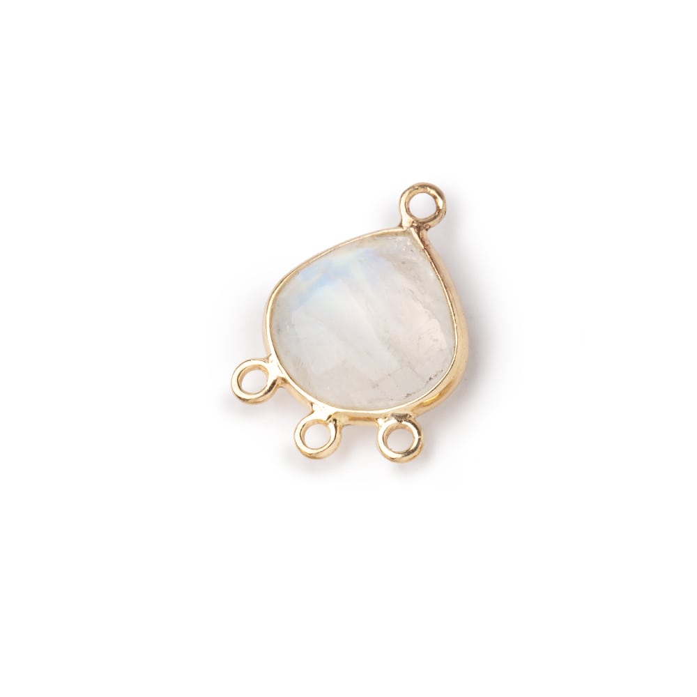 12mm Vermeil Bezel Rainbow Moonstone faceted heart 3 ring Connector 1 piece - Beadsofcambay.com