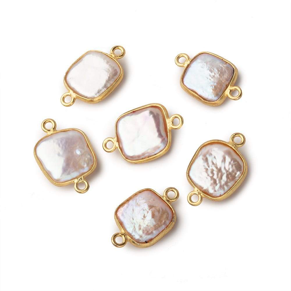 12mm Vermeil Bezel Soft Peach Square Pearl Connector 1 Piece - Beadsofcambay.com