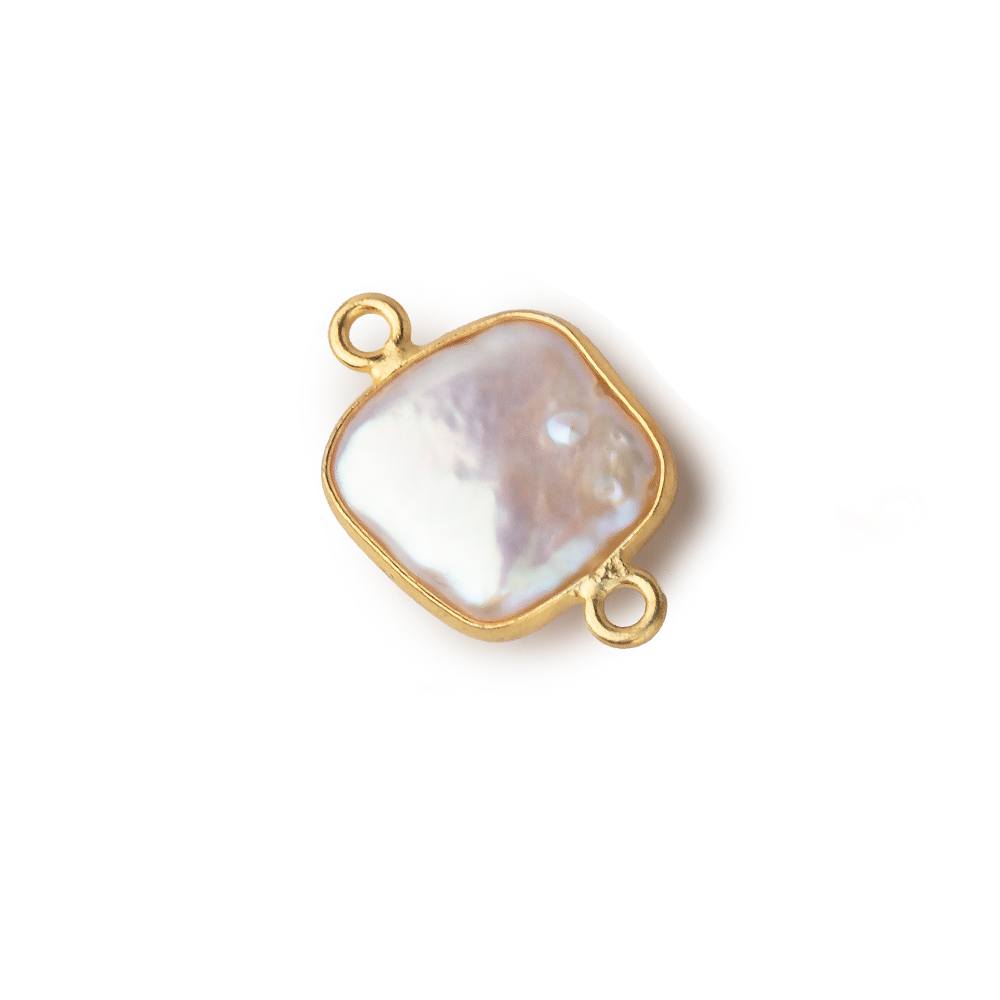 12mm Vermeil Bezel Soft Peach Square Pearl Connector 1 Piece - Beadsofcambay.com