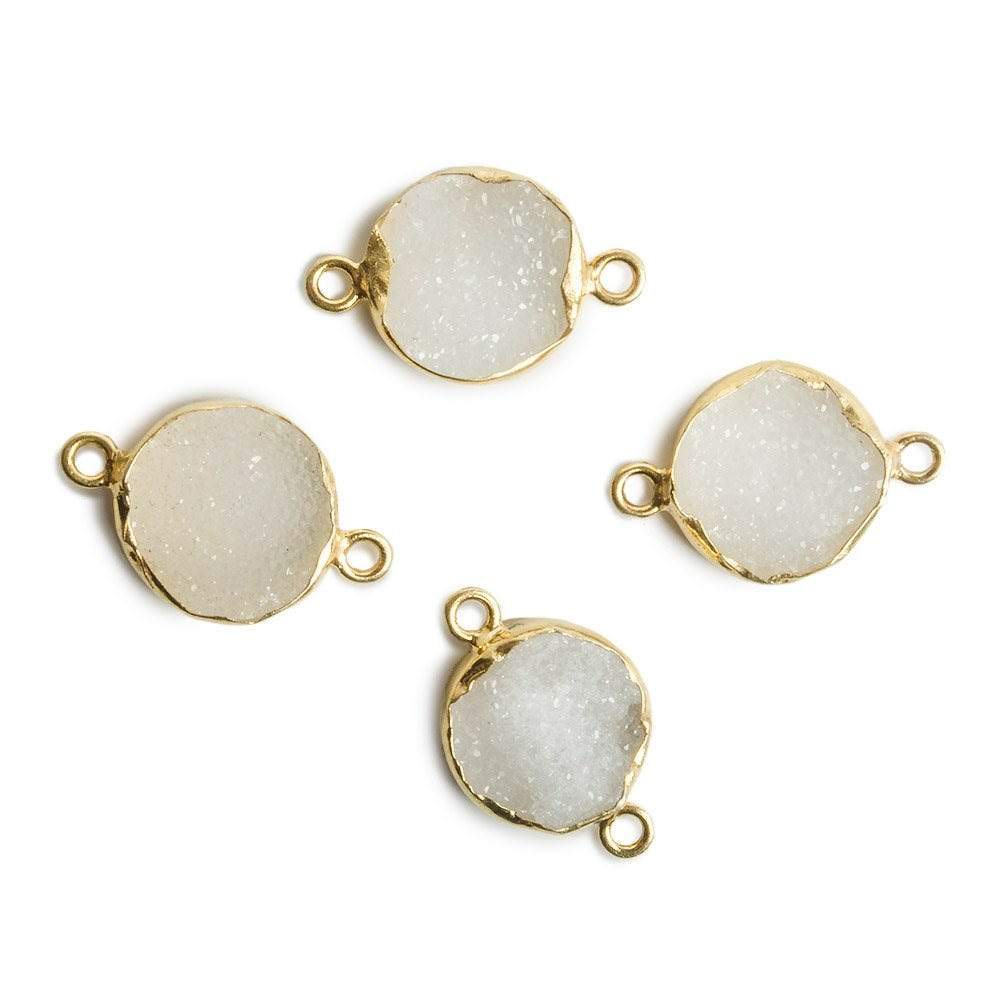 12mm Vermeil Bezel White Drusy Coin 2 ring Charm Connector 1 piece - Beadsofcambay.com