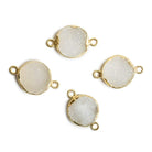 12mm Vermeil Bezel White Drusy Coin 2 ring Charm Connector 1 piece - Beadsofcambay.com
