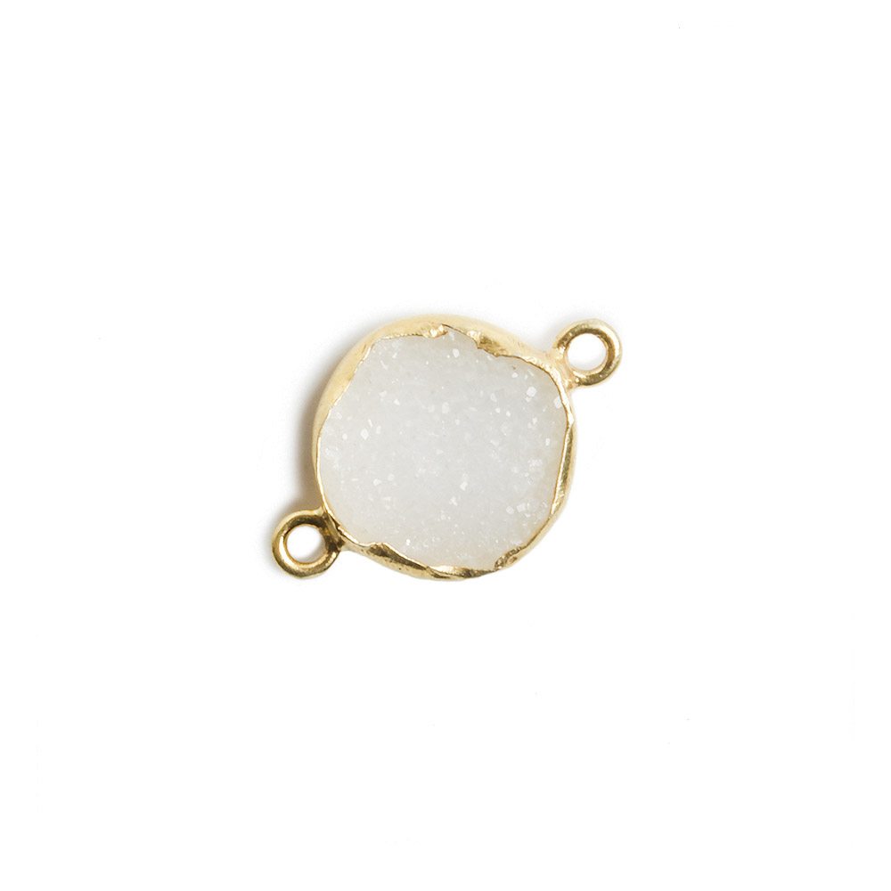 12mm Vermeil Bezel White Drusy Coin 2 ring Charm Connector 1 piece - Beadsofcambay.com