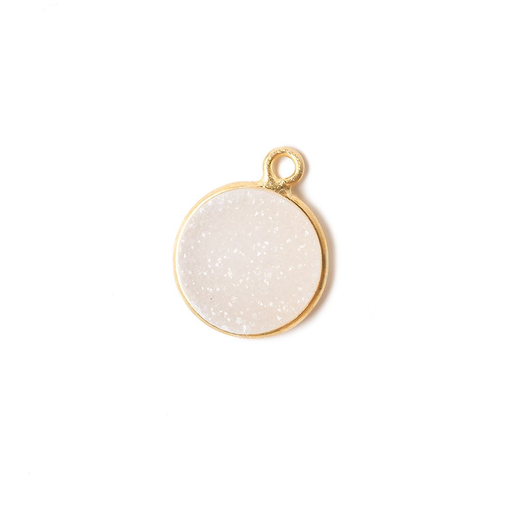 12mm Vermeil Bezel White Drusy Coin Pendant 1 piece - Beadsofcambay.com