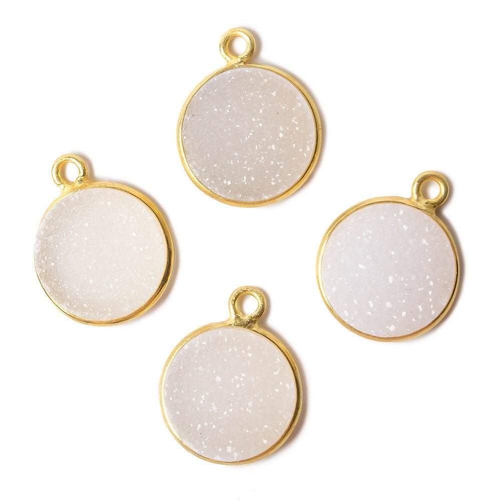 12mm Vermeil Bezel White Drusy Coin Pendant 1 piece - Beadsofcambay.com