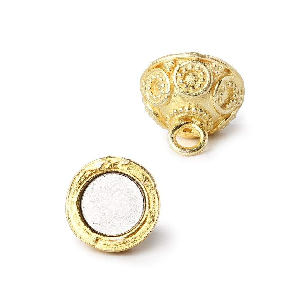 12mm Vermeil Magnetic Clasp with Granulated Bali Design 1 piece - Beadsofcambay.com