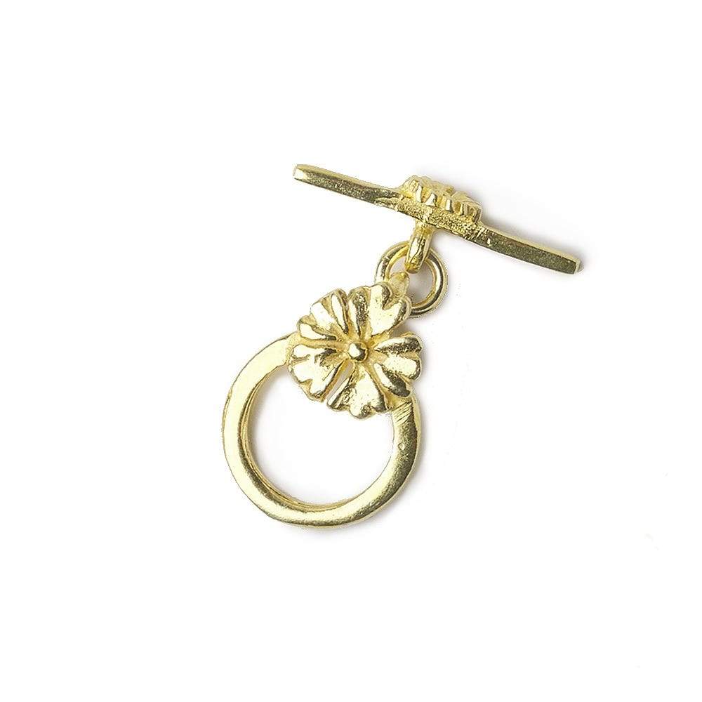 12mm Vermeil Toggle Round With Flower 1 piece - Beadsofcambay.com