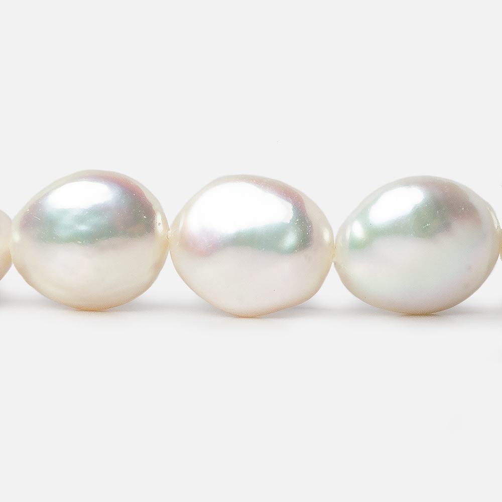 12mm White Iridescent Coin Freshwater Pearls 15 inch 29 pieces A - Beadsofcambay.com