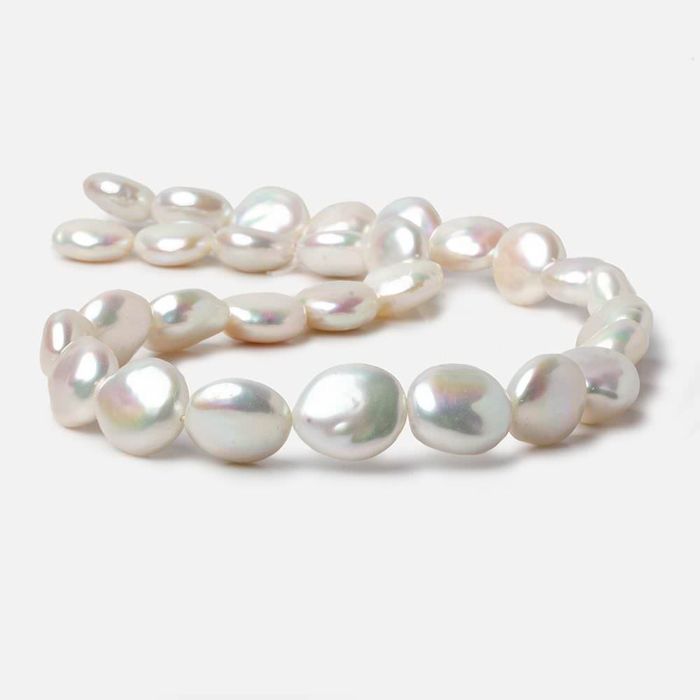 12mm White Iridescent Coin Freshwater Pearls 15 inch 29 pieces A - Beadsofcambay.com