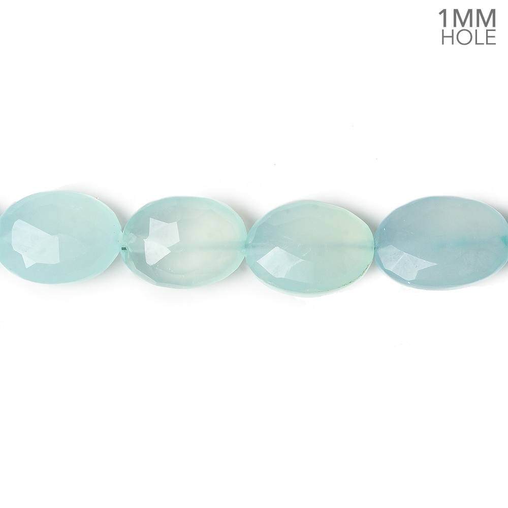 12x10-14x10mm Aqua Blue Chalcedony Faceted Oval 1mm hole 8 inch 15 beads - Beadsofcambay.com