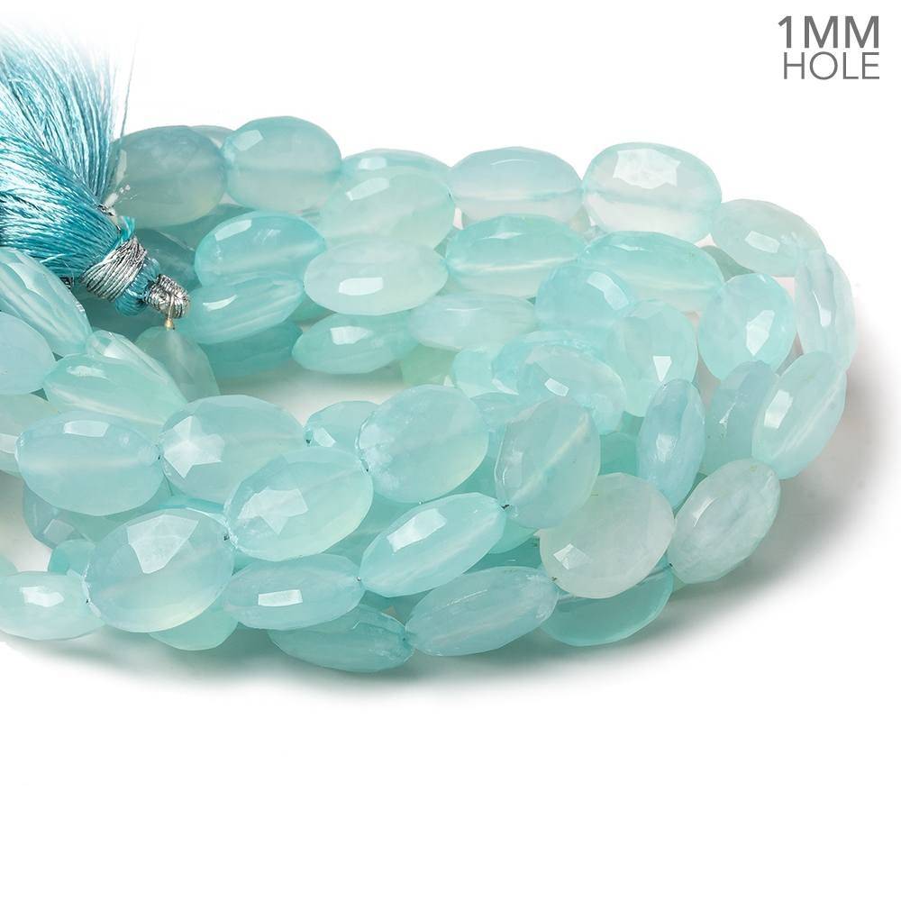 12x10-14x10mm Aqua Blue Chalcedony Faceted Oval 1mm hole 8 inch 15 beads - Beadsofcambay.com