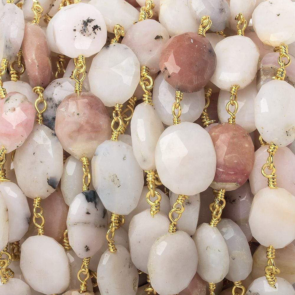12x10-14x10mm Pink Peruvian Opal faceted oval Gold Chain by the foot 17 pieces - Beadsofcambay.com