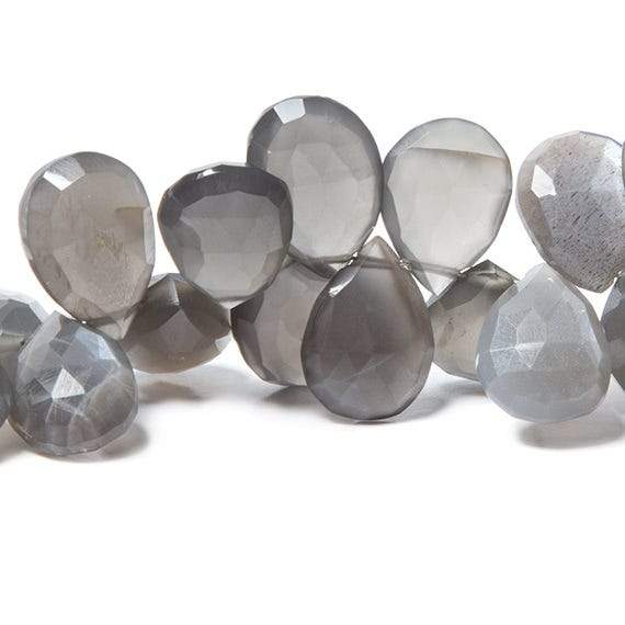 12x10-15x10mm Platinum Grey Moonstone faceted pear 8 inch 48 Beads - Beadsofcambay.com