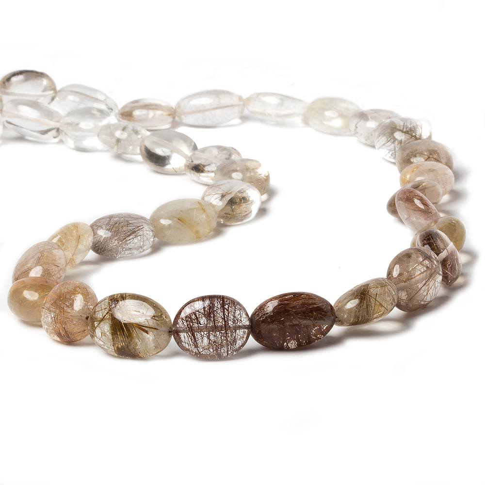 12x10-15x10mm Rutilated Quartz plain oval beads 16 inch 31 pieces - Beadsofcambay.com