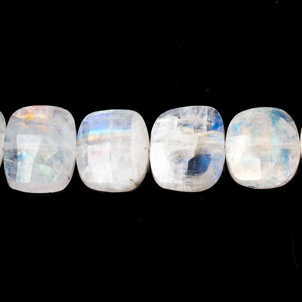 12x10-15x11mm Rainbow Moonstone Faceted Cushion Beads 7.5 inch 16 pieces - Beadsofcambay.com
