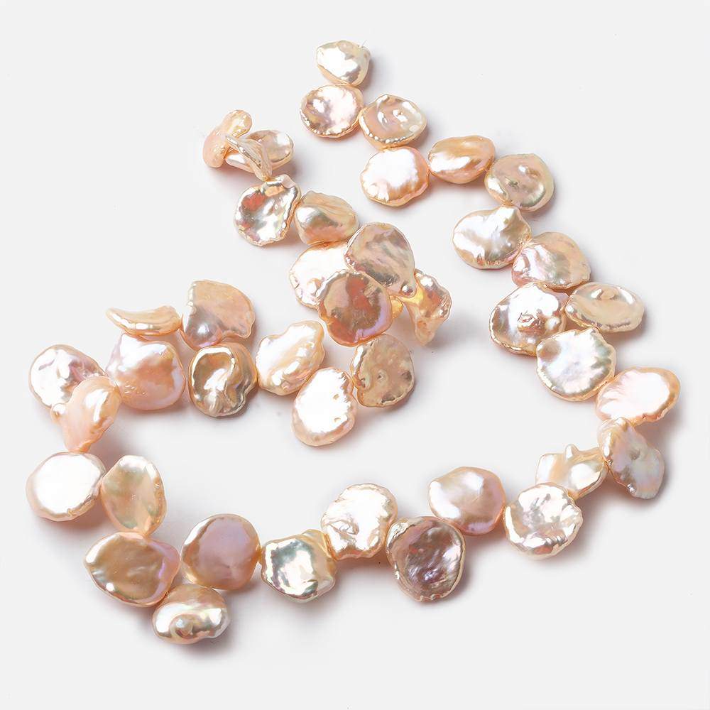 12x10-16x13mm Iridescent Peach Keshi Top Drilled Freshwater Pearls 15 inch 42 pieces AAA - Beadsofcambay.com