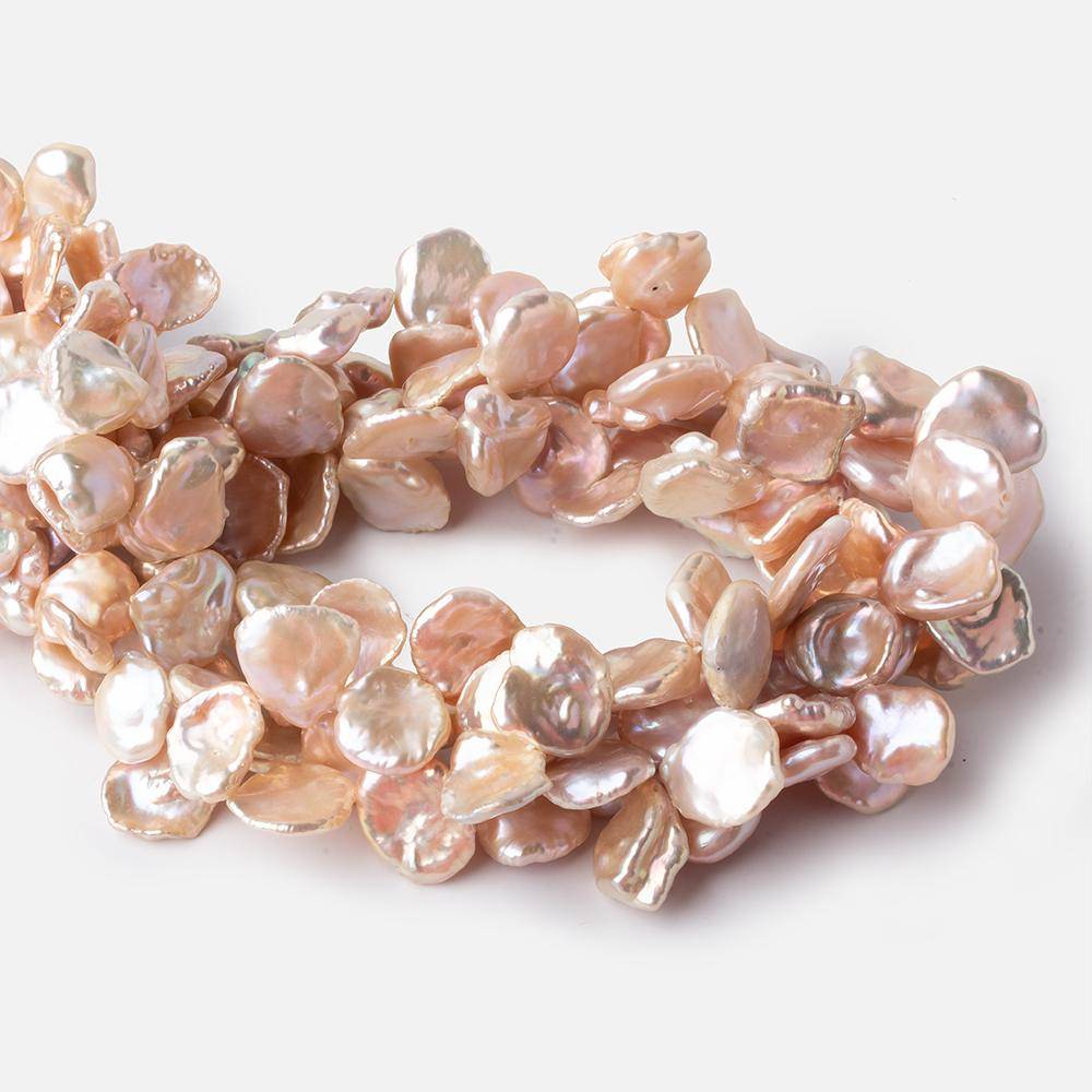 12x10-16x13mm Iridescent Peach Keshi Top Drilled Freshwater Pearls 15 inch 42 pieces AAA - Beadsofcambay.com