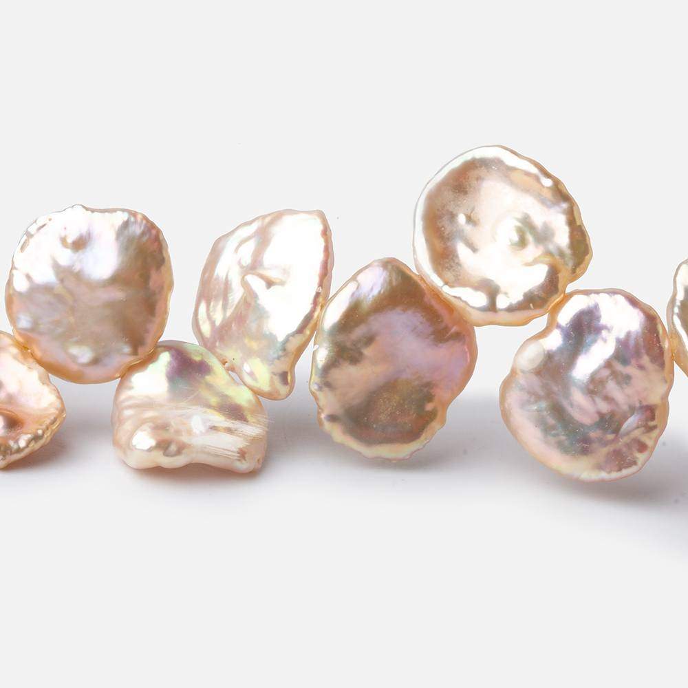 12x10-16x13mm Iridescent Peach Keshi Top Drilled Freshwater Pearls 15 inch 42 pieces AAA - Beadsofcambay.com