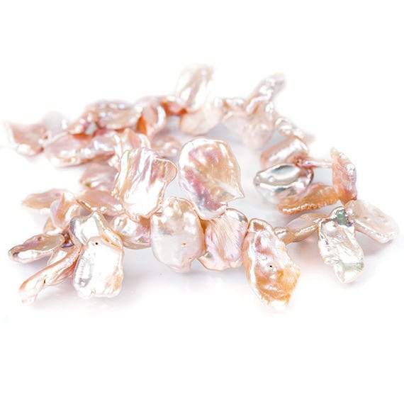 12x10-16x13mm Iridescent Peach Keshi Top Drilled Freshwater Pearls 15 inch 42 pieces AAA - Beadsofcambay.com