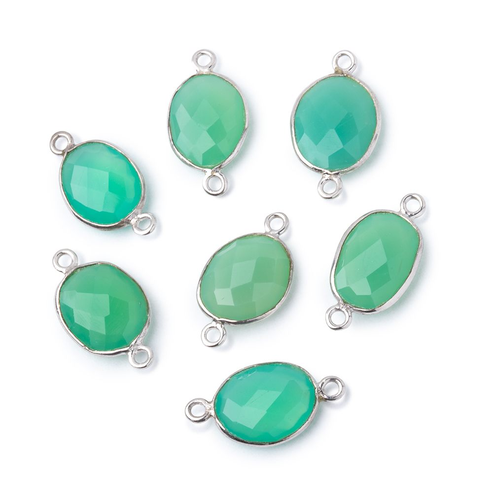 12x10mm .925 Silver Bezel Green Chalcedony Faceted Nugget Connector 1 piece - Beadsofcambay.com