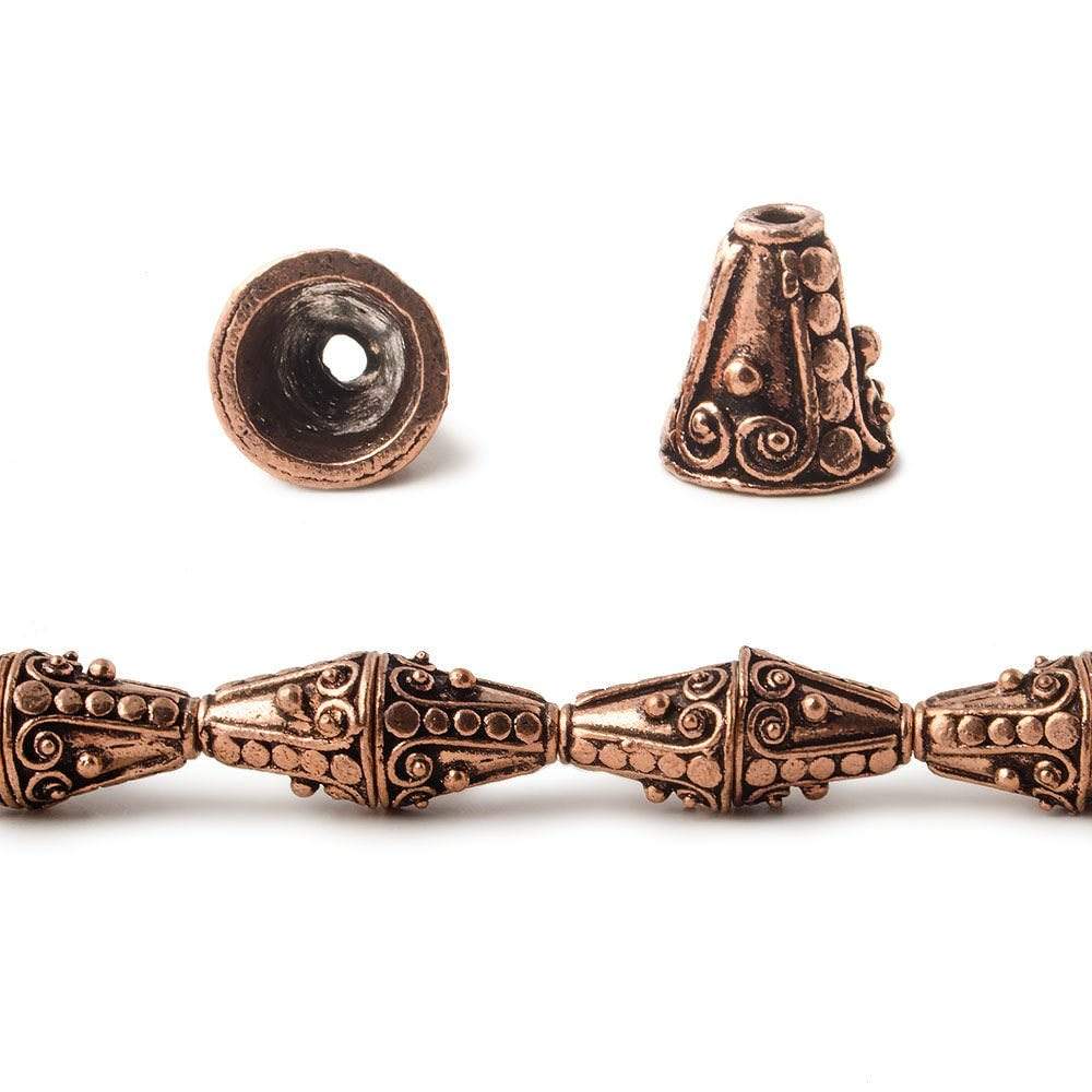 12x10mm Antiqued Copper Cone Bali Design 8 inch 16 pcs - Beadsofcambay.com