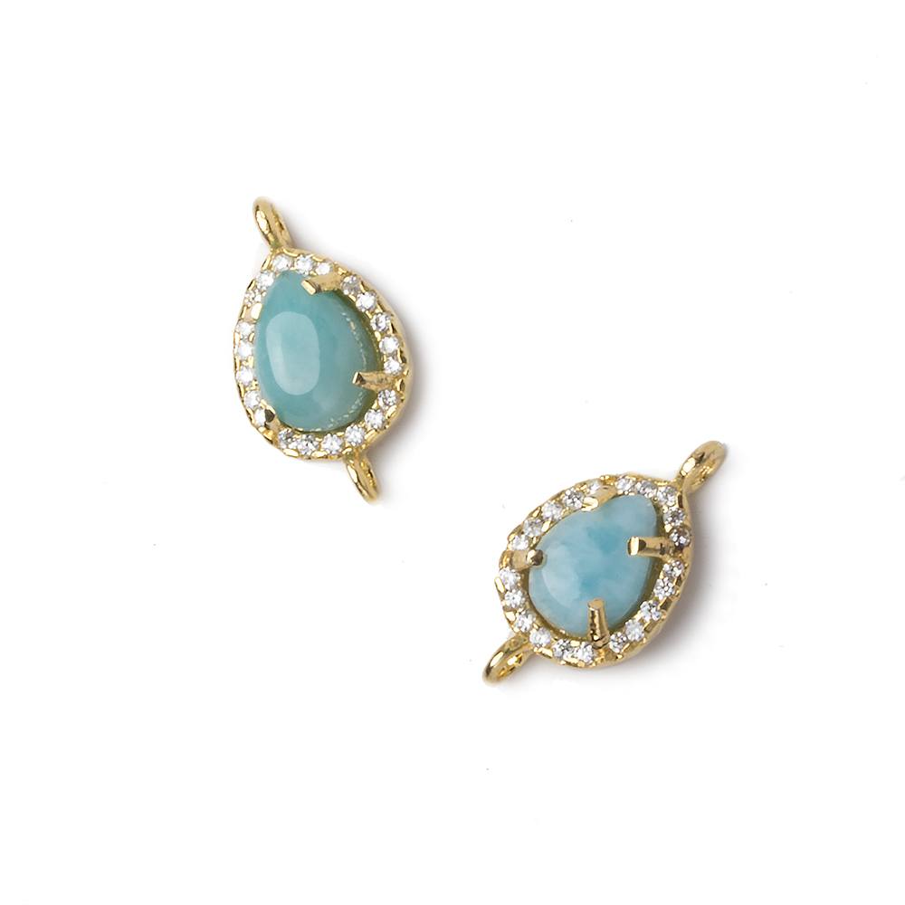 12x10mm Gold Bezel White CZ and Larimar Pear Connector 1 focal piece - Beadsofcambay.com