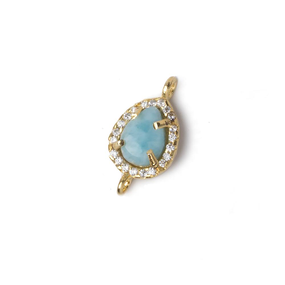 12x10mm Gold Bezel White CZ and Larimar Pear Connector 1 focal piece - Beadsofcambay.com