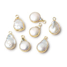 12x10mm Gold Leafed Rosé White Coin Freshwater Pearl Pendant 1 piece - Beadsofcambay.com
