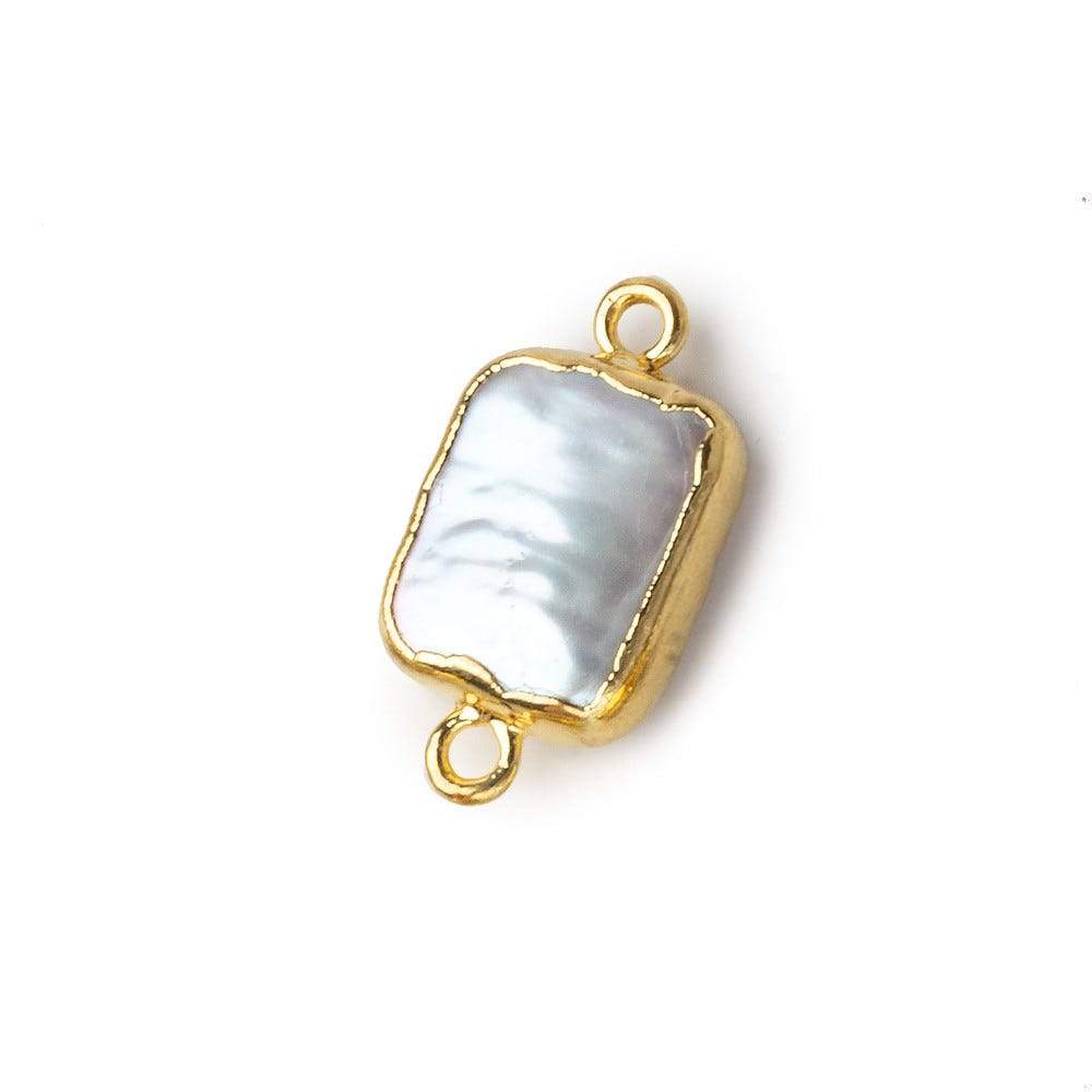 12x10mm Gold Leafed White Rectangle Freshwater Pearl Connector Focal Bead 1 piece - Beadsofcambay.com