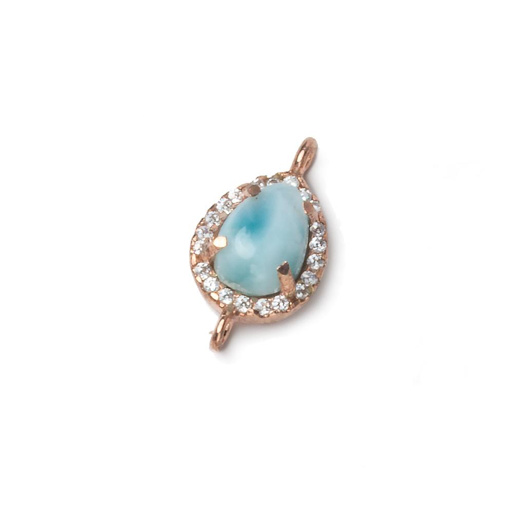 12x10mm Rose Gold Bezel White CZ and Larimar Pear Connector 1 focal piece - Beadsofcambay.com