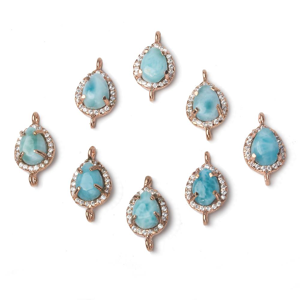 12x10mm Rose Gold Bezel White CZ and Larimar Pear Connector 1 focal piece - Beadsofcambay.com