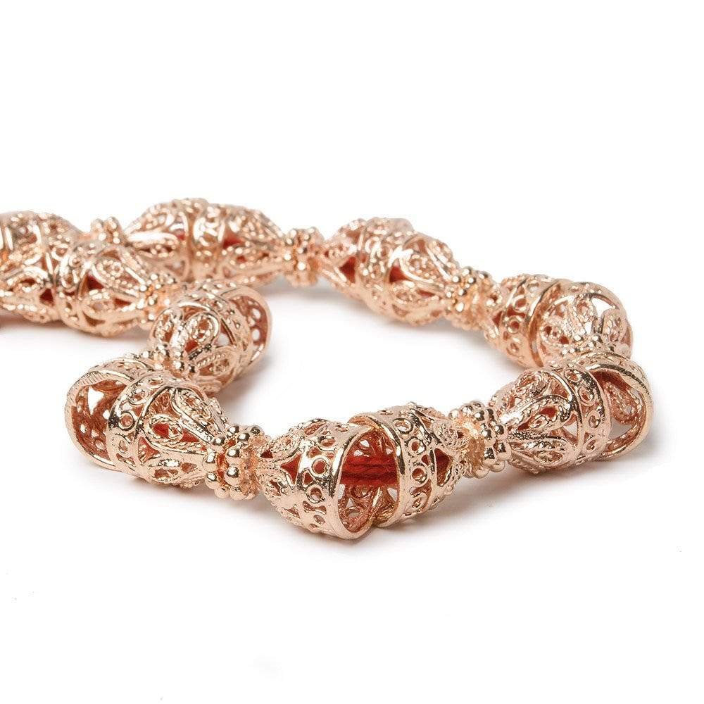 12x10mm Rose Gold plated Copper Cone Filigree and Miligrain Top 8 inch 18 beads - Beadsofcambay.com