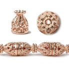 12x10mm Rose Gold plated Copper Cone Filigree and Miligrain Top 8 inch 18 beads - Beadsofcambay.com