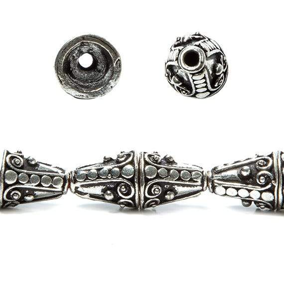 12x10mm Sterling Silver Plated Copper Cone Bali Design *DISCONTINUED* - Beadsofcambay.com