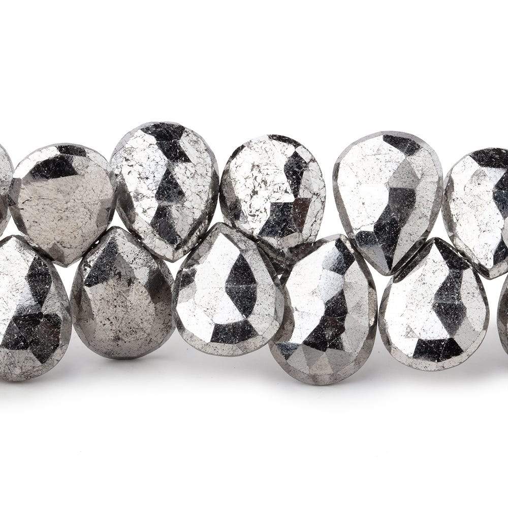 12x10mm White Pyrite Faceted Pear Briolette Beads 7.5 inch 30 pieces - Beadsofcambay.com