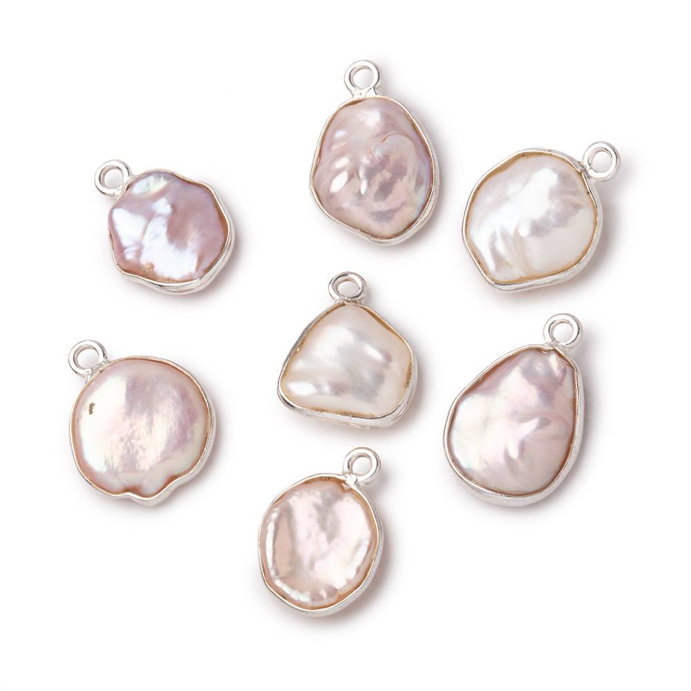 12x11mm Silver Bezeled Ballet Pink Keshi Pearl Pendant 1 focal piece - Beadsofcambay.com