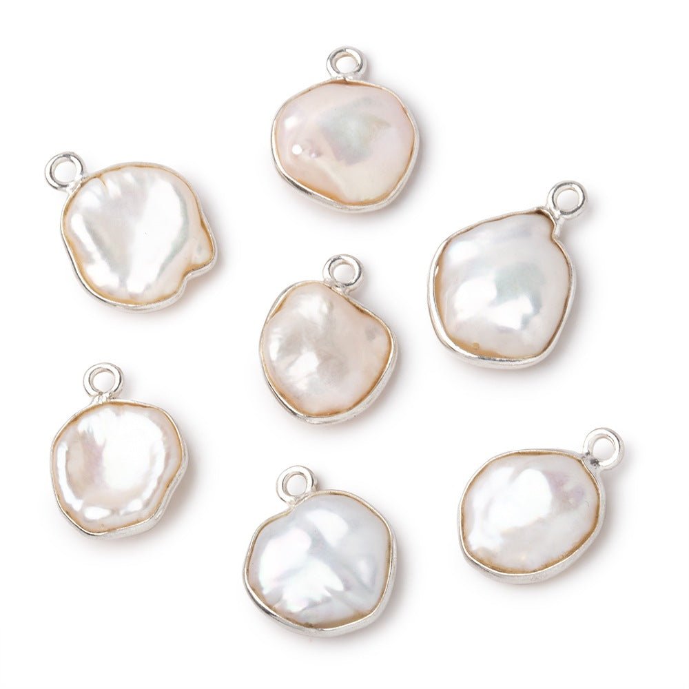 12x11mm Silver Bezeled Cream Keshi Pearl Pendant 1 focal piece - Beadsofcambay.com