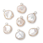 12x11mm Silver Bezeled Cream Keshi Pearl Pendant 1 focal piece - Beadsofcambay.com