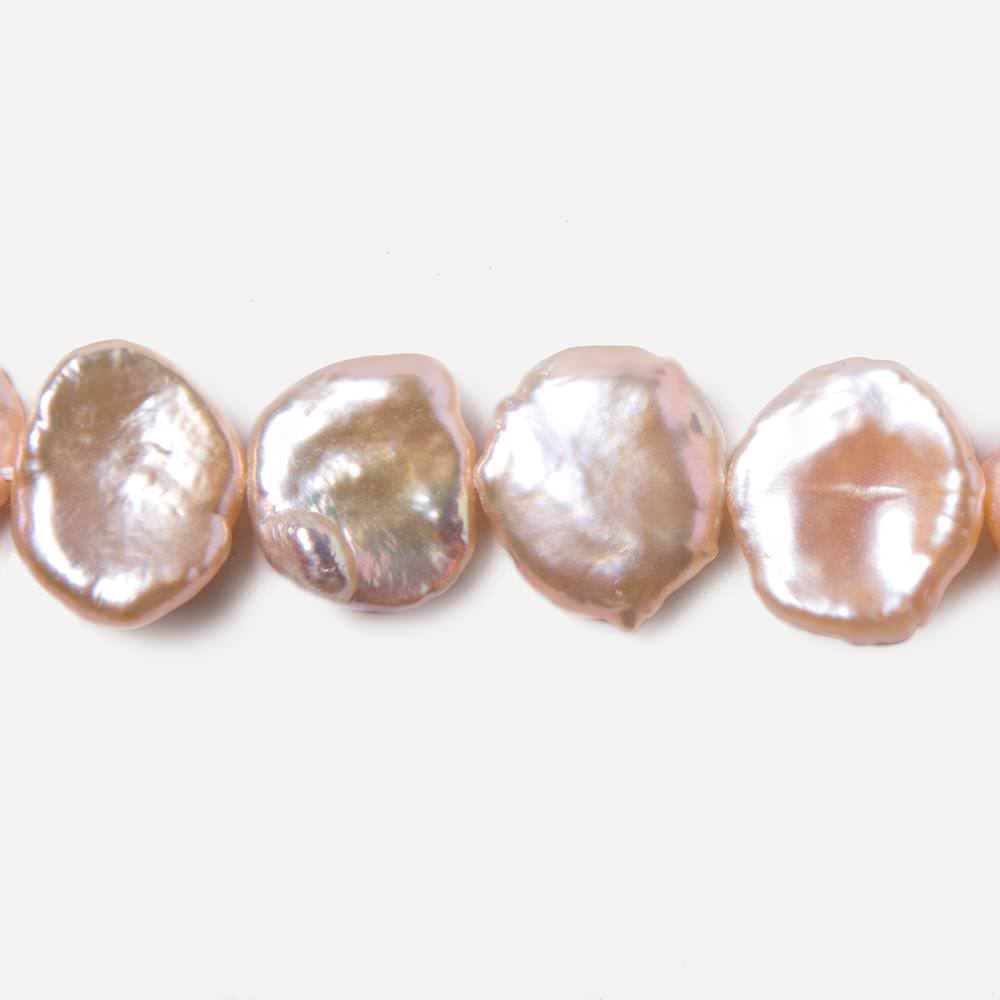 12x12-16x14mm Salmon Keshi side drilled Freshwater Pearls 16 inch 34 pieces - Beadsofcambay.com