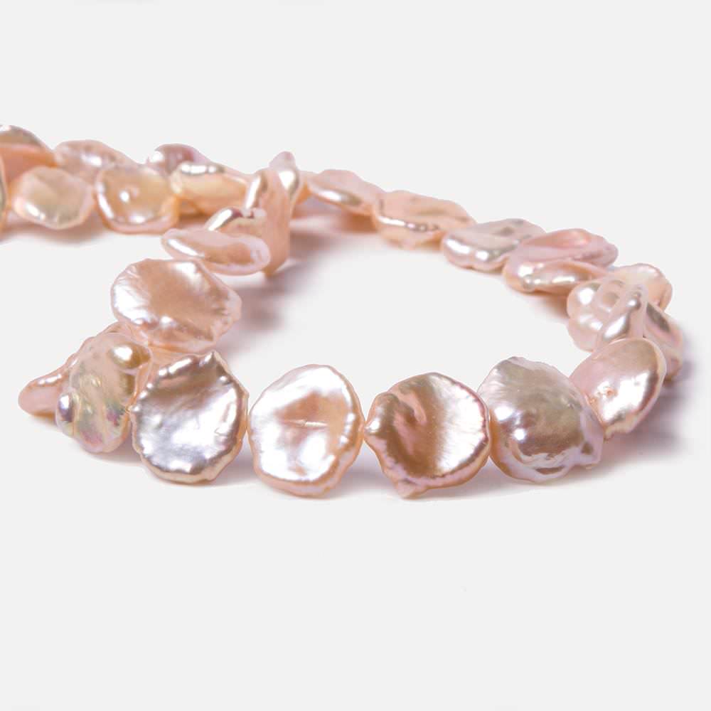 12x12-16x14mm Salmon Keshi side drilled Freshwater Pearls 16 inch 34 pieces - Beadsofcambay.com