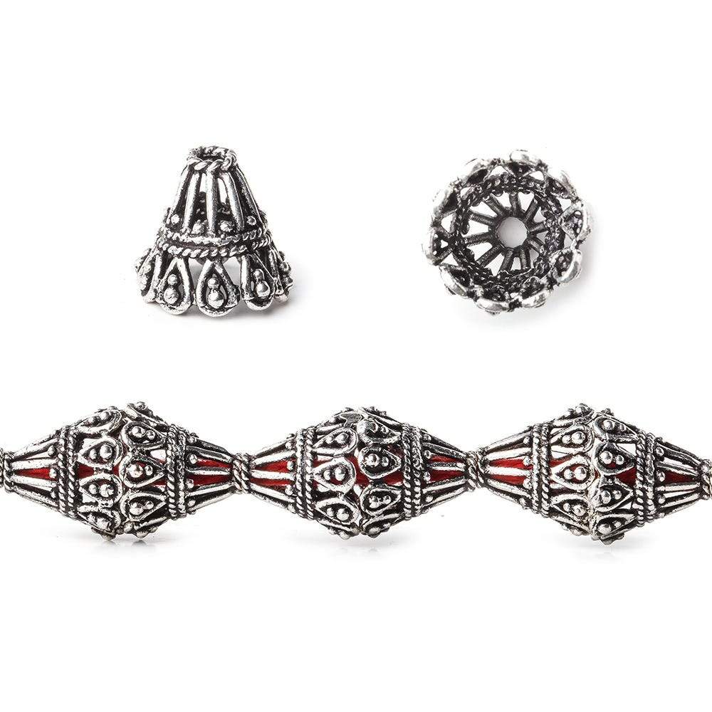 12x12mm Antiqued Sterling Silver Plated Copper Victorian Scalloped Bead Cap 8 inch 20 pcs - Beadsofcambay.com