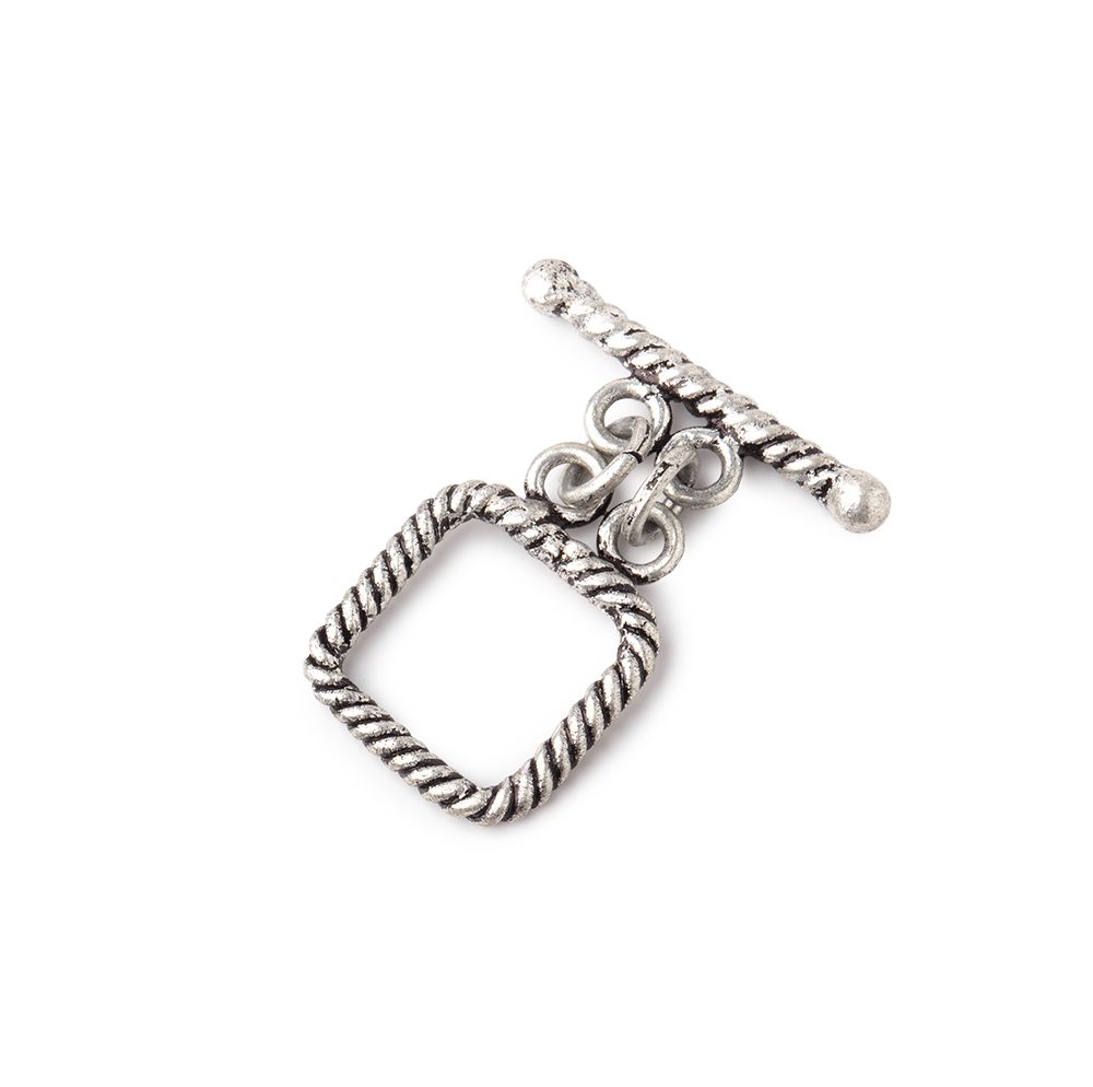 12x12mm Antiqued Sterling Silver Twisted Rope Square Double Strand Toggle 1 piece - Beadsofcambay.com