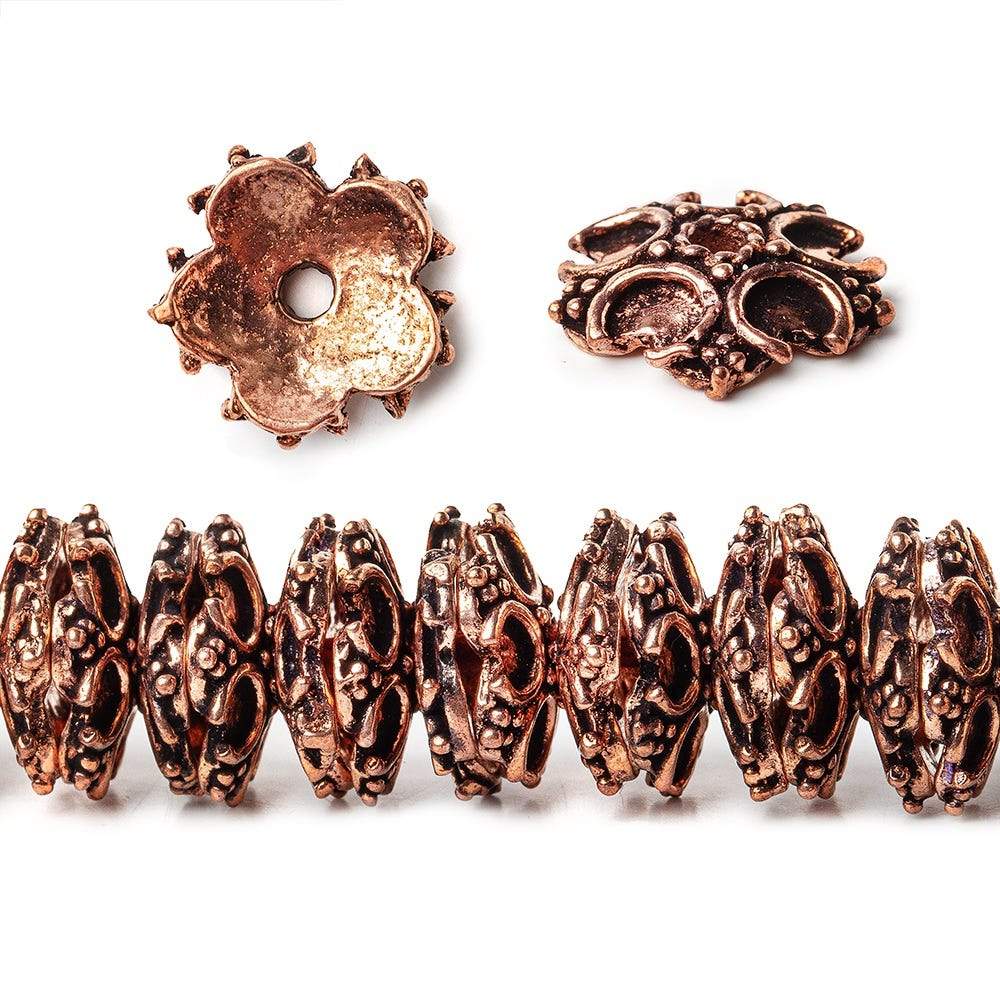 12x12mm Copper Bead Cap with Granulated Floral 8 inch 66 pcs - Beadsofcambay.com